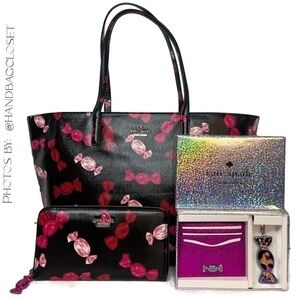 Kate Spade Candy Wrapper Bon Bon Tote Wallet Keychain Boxed Set Cedar Street NWT
